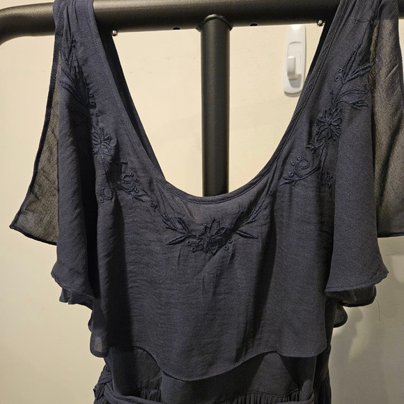 Women's Free People NWT Fiona Midnight Navy Embroidered High Low Wrap Dress M - Picture 9 of 10